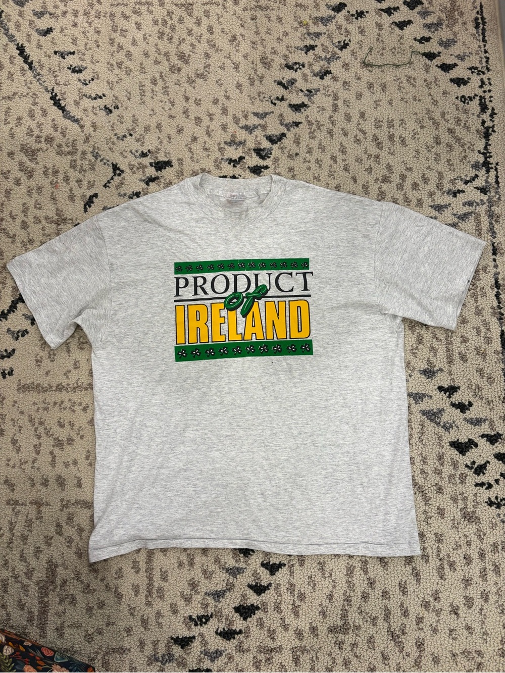 Vintage 90s Hanes Heavyweight Product of Ireland Graphic T Shirt Men's XL Gray